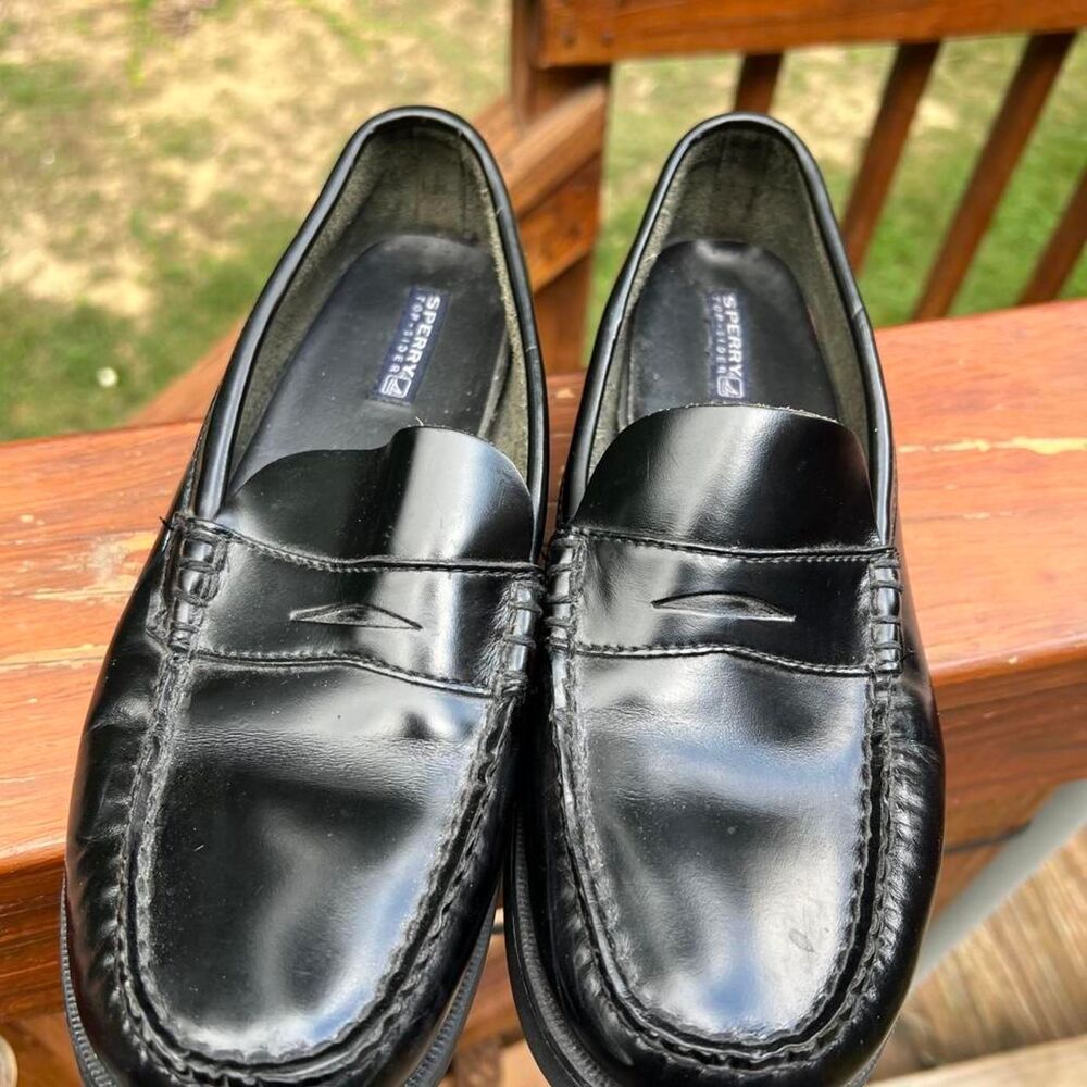 Sperry Colton Youth 6.5 Black Leather Boys Penny Loafers